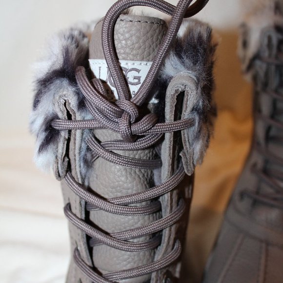 NIB UGG WOMEN'S LEOPARD LEATHER ADIRONDACK SNOW BOOTS BLACK GRAY WHITE - Picture 8 of 9